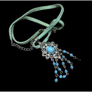 Bohemian Princess Blue Gemmed And Beaded Tassel Necklace